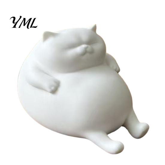 PLA Plastic Cat Ornament 3D Printed Fat Figurine, Cute Lazy Statue, Small Figures for Desk Minimalist Tabletop Office And Shelf Decor