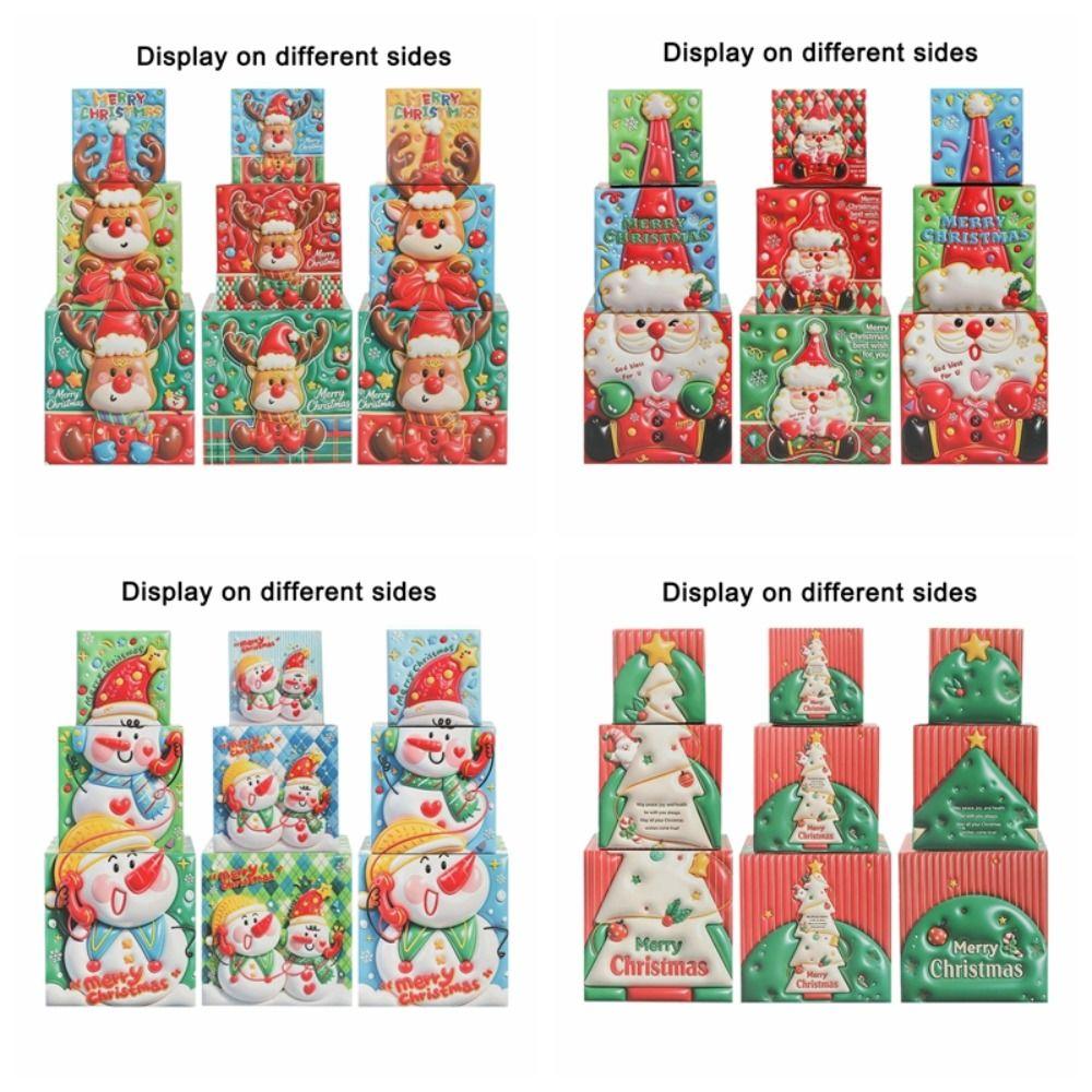 3pcs Snowman Christmas Gift Box Colorful Xmas Decor Funny Paper Candy Box Holiday Party