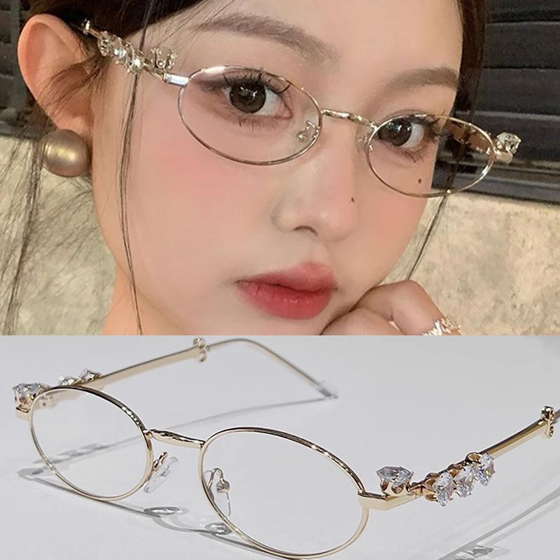 Women Men Metal Blue Light Blocking Small Oval Glasses Frame Lightweight Fashionable Eyewear for Daily Computer Use