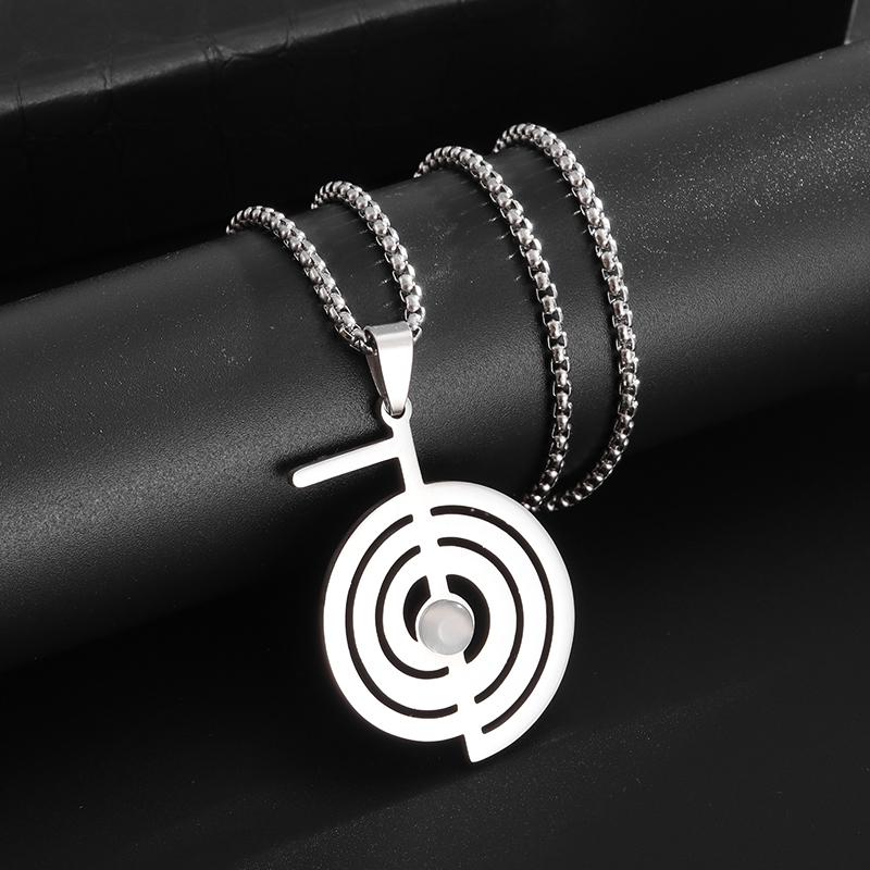Stainless Steel Cho Ku Rei Opal Necklace Reiki Protection Healing Chokurei Necklace Sacred Geometry Protection Amulet Jewelry