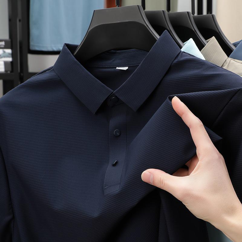 Men's Summer Seamless Ice Silk Polo: Breathable Business Casual Short Sleeve Shirt with Turn-Down Collar