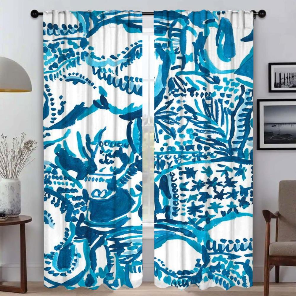 Flowers Home Interior Curtains 2 Pieces Curtains for Living Room Curtain Partition Shades Tulle for Bedroom Halloween Decoration