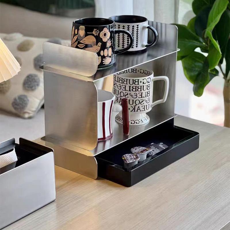 Coffee Cup Storage Display Stand Stainless Steel Retro Bath Bedroom Cosmetics Organization Rack Luxury Creative Home Accessories