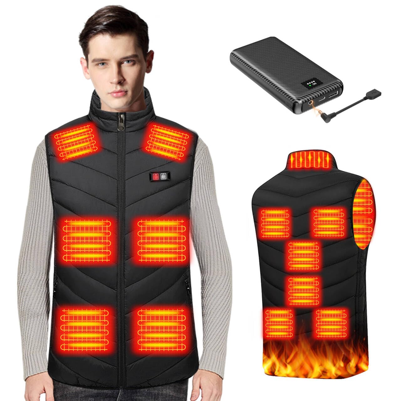 

KLIFE Electric Heated Vest with DC Front and Rear Independent and Features fiber 13 heating fast 3 temperature fully and is a cold weather gear for