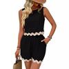 Women's Sleeveless Romper Shorts Set with Wave Hem in 6 Colors