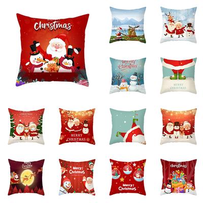 Cute Cartoon Santa Claus Christmas Decoration Print Pattern Cushion Cover Home Living Room Sofa Decoration Pillow Pillow Cover