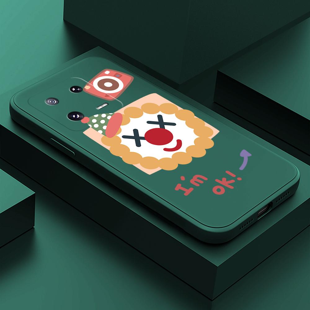 

Чехол для телефона с мультяшным красочным узором, квадратный, жидкий, силикон, TPU, полное покрытие камеры, противоударный защитный чехол для Xiaomi Redmi iPhone iPhone 15 темно-зеленого