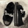 Aphixta Furry Crystal Bow Dec Women's Casual Shoes 3cm Flat Platform Loafers Short Plush Warm Autumn Winter Woman Flats Size 43