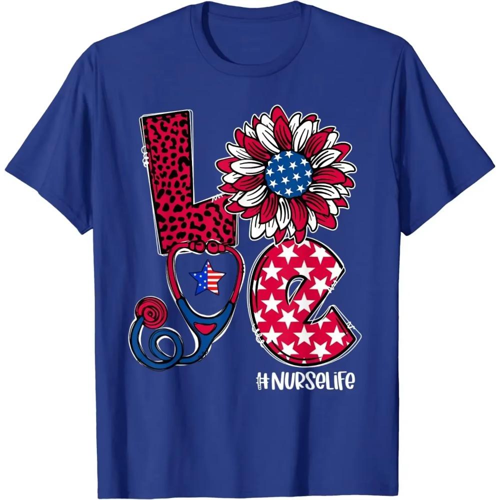 

Love Sunflower Nurse Day 4th of July Nurse Life T-Shirt Casual Daily Four Seasons Men Women Clothing Graphic T Shirts XXXXXL небо синє кольору
