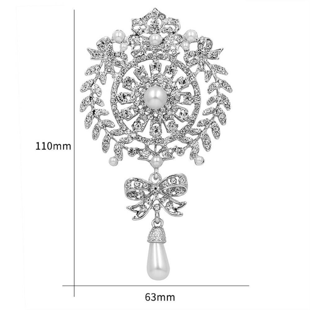 Elegant Shining Crystal Brooch Alloy Retro Style Rhinestone Lapel Pin Gold Silver Decorative Pearl Brooch Women's Fashion