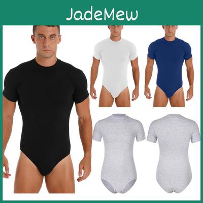 Men Short Piece Sleeve One Undershirt Press Button Crotch Jumpsuit Bodysuit Romper Leotard Tops