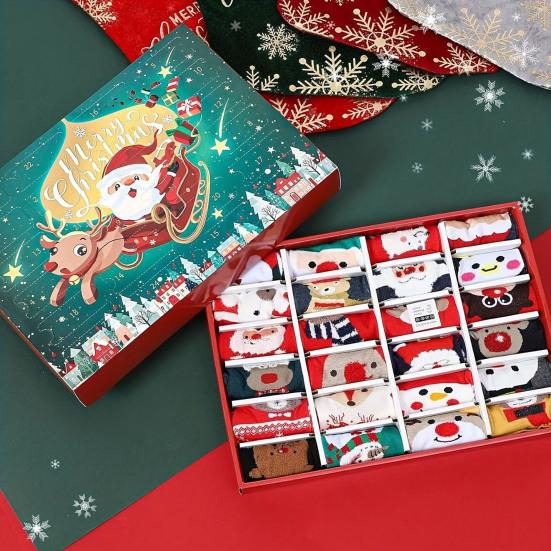 Christmas Sock Advent Calendar for Kids 24-Day Countdown Holiday Decoration Cotton Stocking Stuffers for Children's Rooms Parties