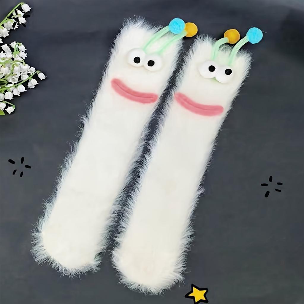 Cute Plush Socks - Soft Warm Winter Socks with Cartoon Design, Hand Washable, Multi-Color, Cozy Indoor & Outdoor Footwear