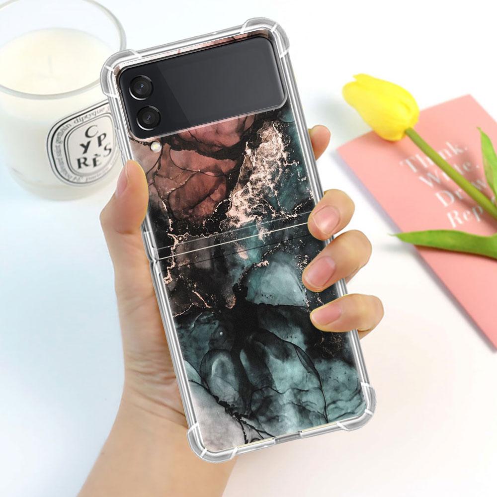 Luxury Case For Samsung Galaxy Z Flip 3 4 5G Funda Z Flip3 Clear PC Hard Shockproof Back Phone Coque Shell Marble