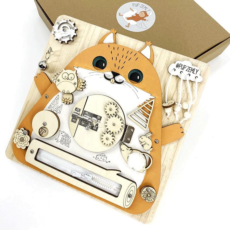 

Детская шестигранная многофункциональная Монтессори-бизи-доска Организация раннего обучения открывает Бизи-хаус Умные игрушки 109.98 коричневый