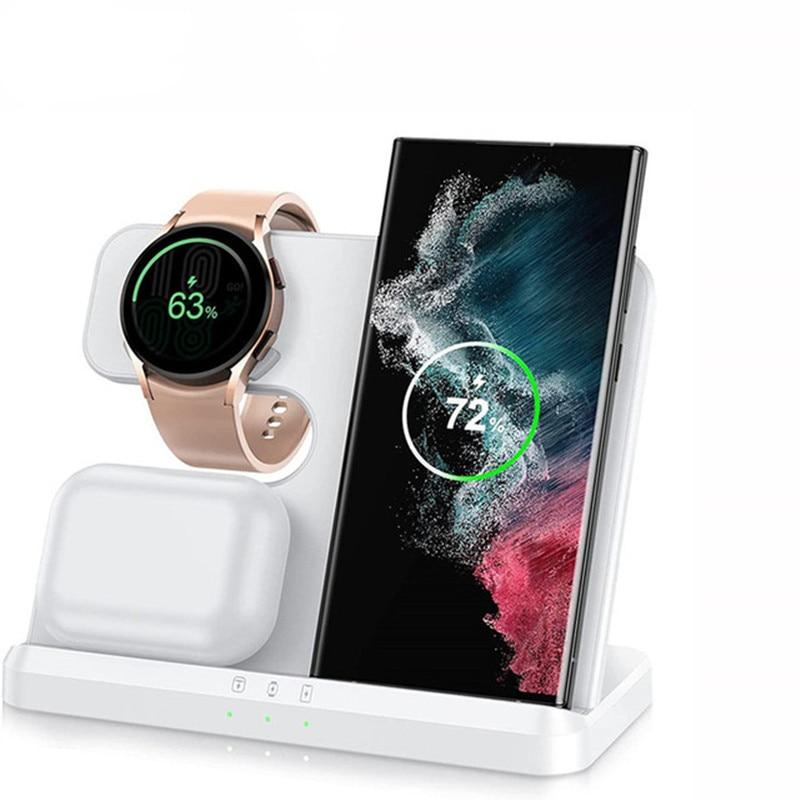 

3 in 1 Wireless Charger Stand For Samsung S23 S22 S21 S20 Ultra Note Galaxy Watch 5 4 Active Buds 15W Fast Charging Dock Station білий