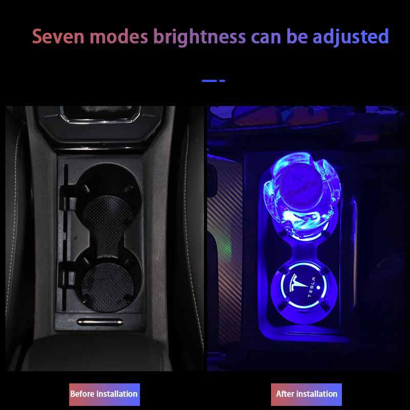 2Pcs 7 Colors Car LED Luminous Water Cup Pads Auto Coaster Mats for Tesla Model Y Model 3 Model S Model X Auto Accessories