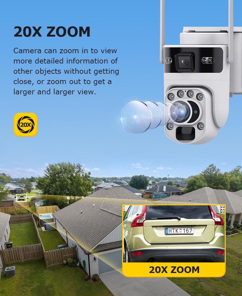 Cross-border UBOX-20X Dual Lens Solar Camera with 6MP Zoom, Remote HD, and Low Power Monitoring