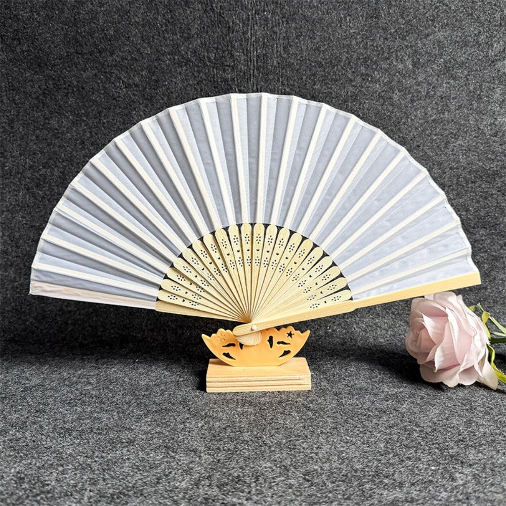 2PCS Cloth Plain Cloth Fan Bamboo Frame DIY Art Fan Hand-Held Bamboo Hand Fan  Art Painting White