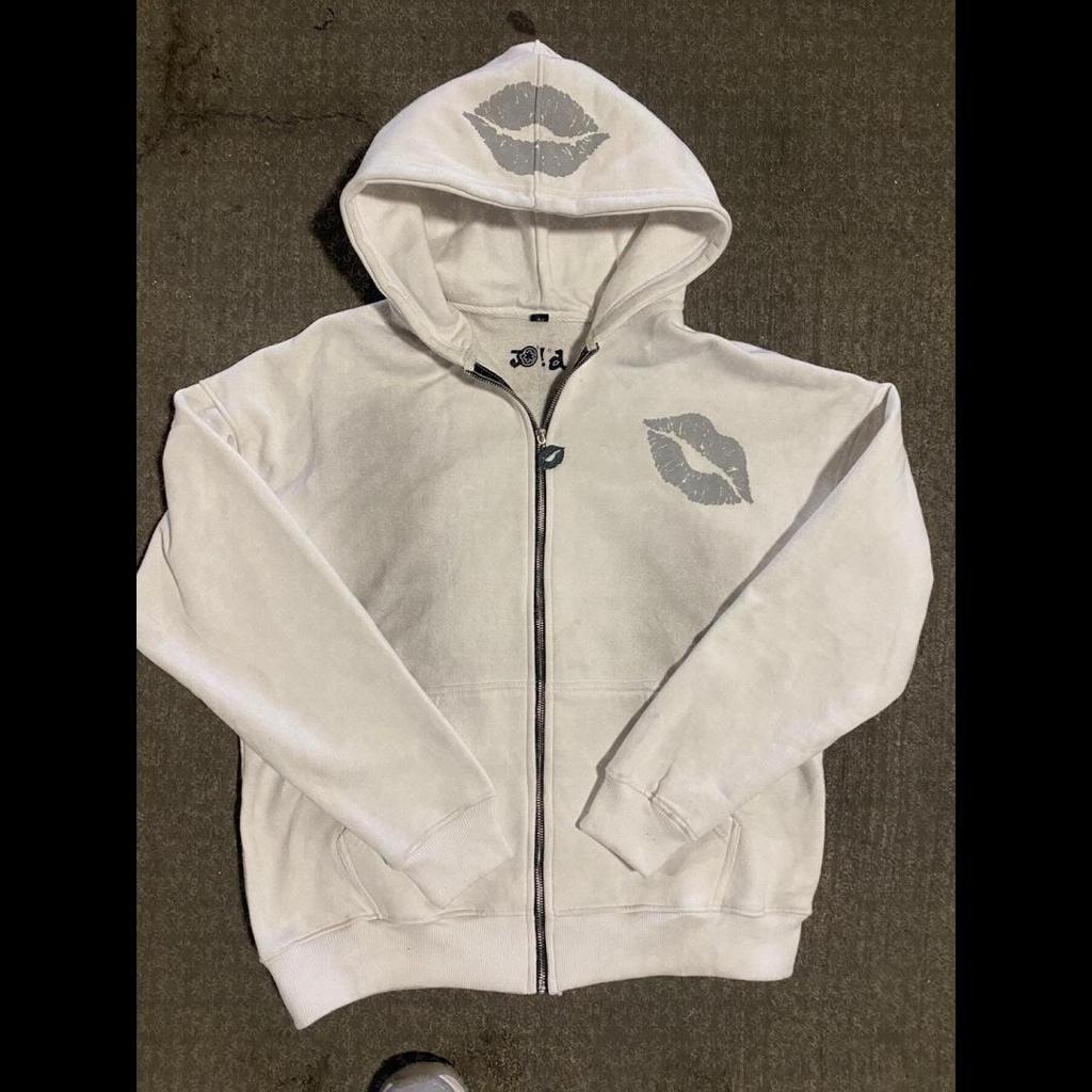 Bluza z kapturem w stylu vintage Y2K - Pulower zapinany na zamek z nadrukiem osobowości