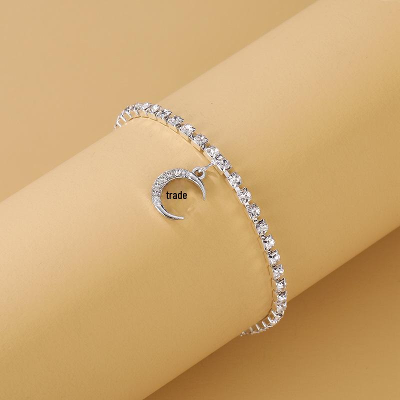 Exquisite Star and Moon Diamond Pendant Anklet for Women