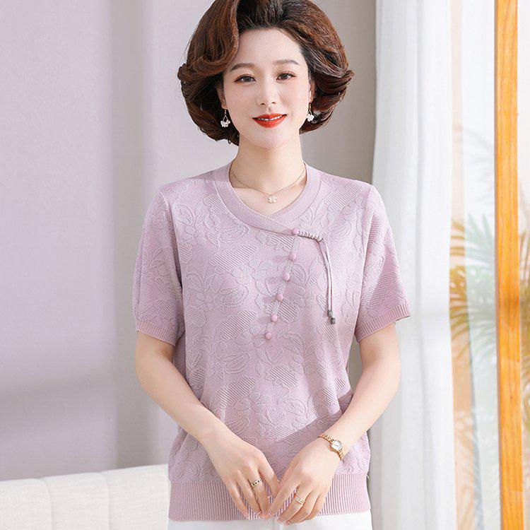 

Stylish Women s Summer Short-Sleeve Knit Top - Round Neck, Loose Fit 3XL (140-160 lbs)