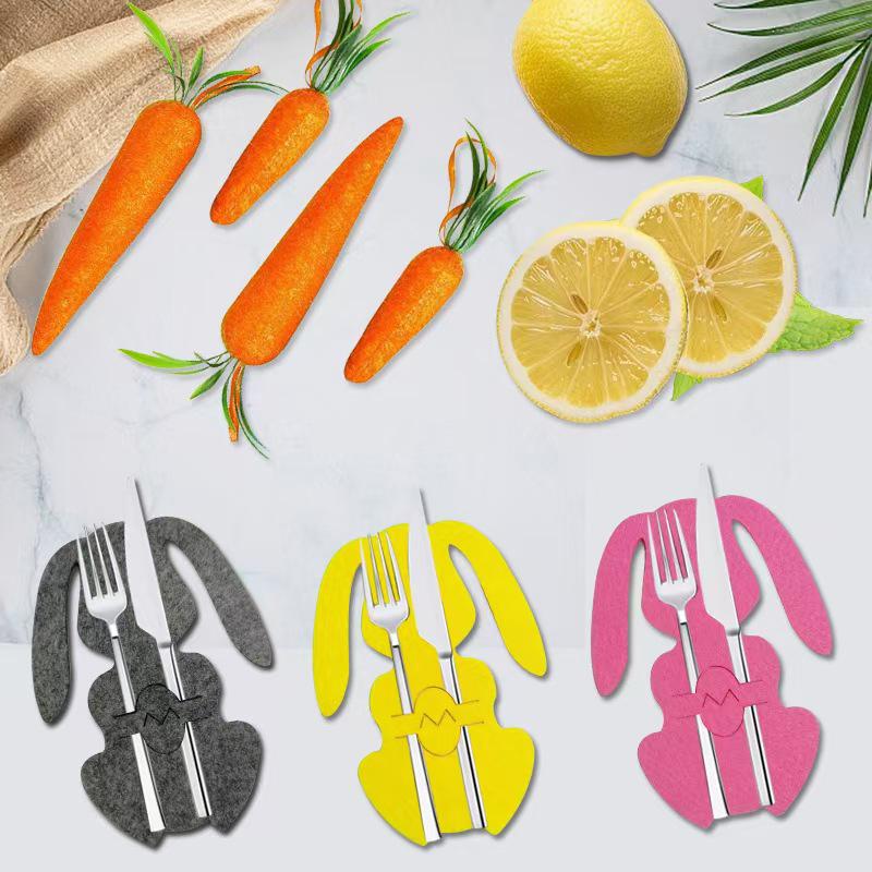 12Pcs/Set Nonwoven Forks Knives Place Mat Colorful Rabbit Placemat For Happy Easter Party Table Decoration Table Setting Supply