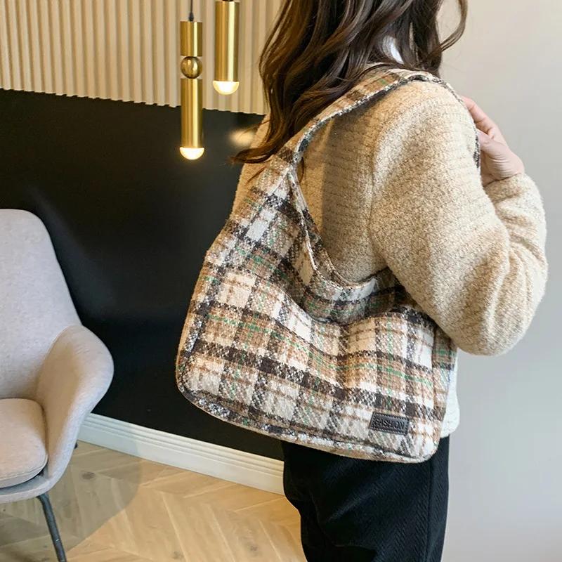 Shoulder Bag Women's Tote Bag Fashion Vintage Plaid Bag Girls Women's Handbag