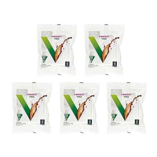 HARIO Genuine Product VCF-01-100W Paper Filter Compatible Size 01 1-2 Cups 500 Sheets (Set 5 Packs 100 Sheets) V60 Coffee Dripper White