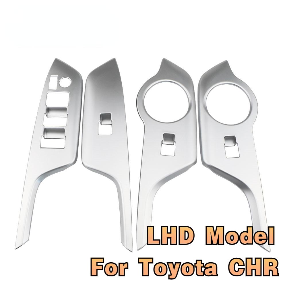 LHD 4Pcs ABS Chrome Car Window Lift Switch Button Panel Cover Decoration Stikcer Trim for Toyota CHR C-HR 2016 - Acc. LHD MODEL SILVER