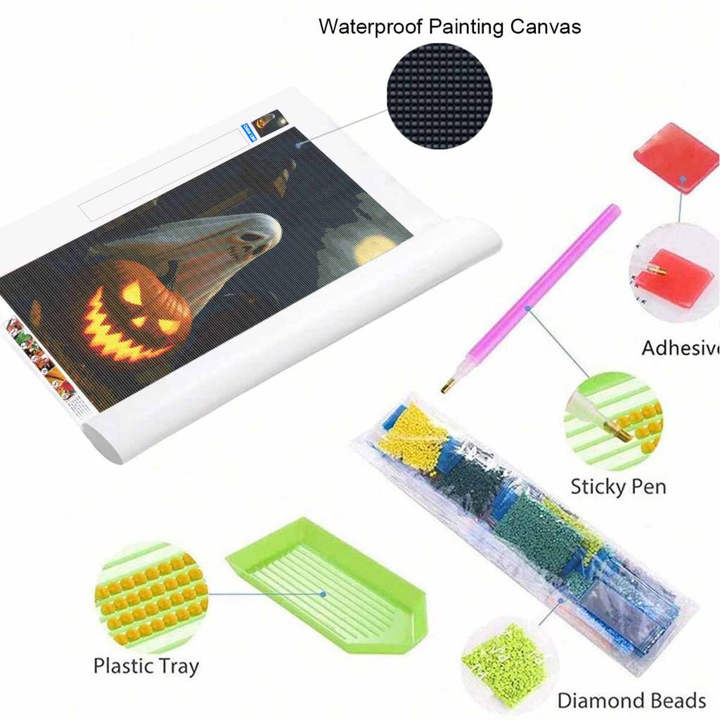 DIY 5D Diamond Painting Kit Cute Ghost Pumpkin Moon Pattern Full Drill Rhinestone Art Canvas for Home Wall Decoration Gift