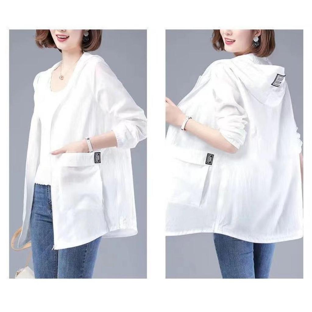 Women's Long Plus Size Hooded UV Resistant Jacket with Pockets