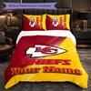 Kansas City Chiefs Customized Name Text Bedding Set, 1 Duvet Cover & 2 Pillowcases Personalized Bedroom Gift