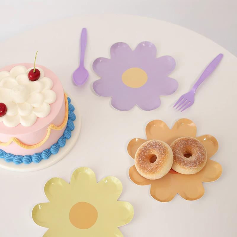 Wind Daisy Disposable Plate Children'S Holiday Party Ornament Birthday Party Cake Paper Plate Decoration