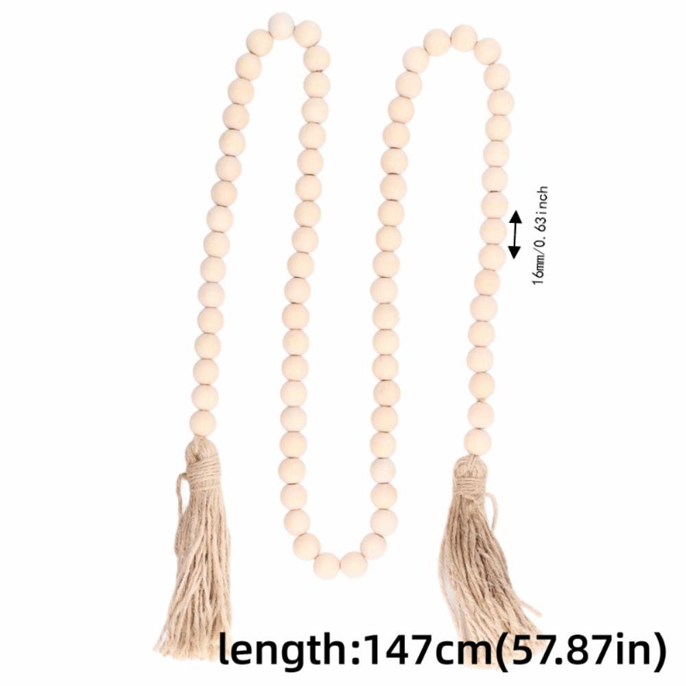 16mm Bead Size Wood Bead Garland 57.87in Boho Wall Hanging Decor Prayer Beads For Coffee Table