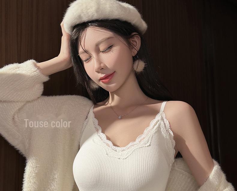 Nahtlose Thermounterwäsche für Damen mit Spitzenträgern, integrierten Polstern, kein BH erforderlich, ideal zum Layern und zur Körperformung