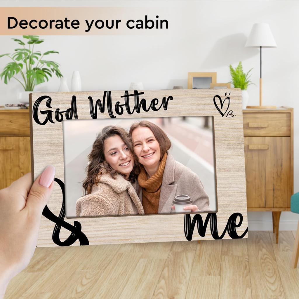 Godmother Frame Wooden Picture Frames 4x6 Picture Display for Desk Godparents Gifts for Baptism Horizontal Pictures Frames Small Photo Display God