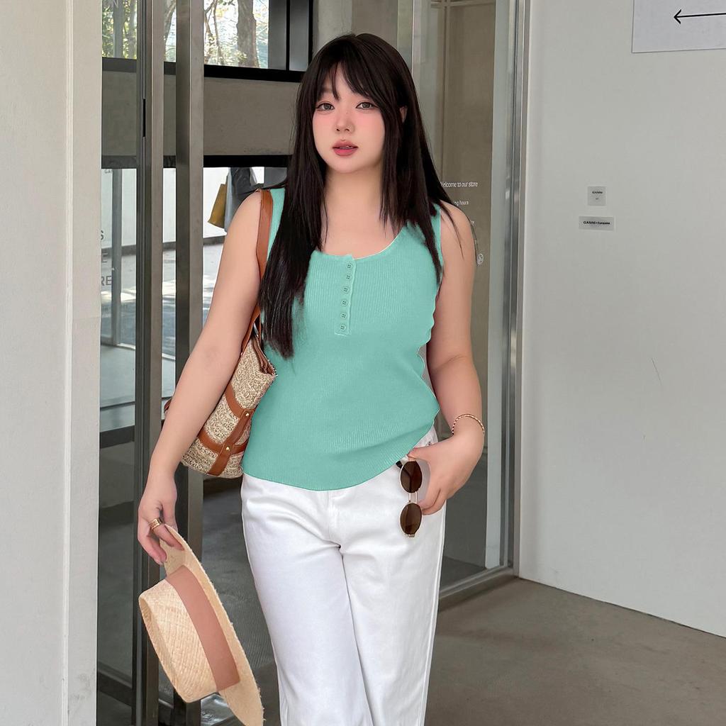 Zhi Xuan Plus Size Wool Blend Ribbed Stripe Tank Top for Women - 2026 Spring Collection, Wear Alone or Layered