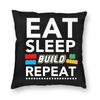 Eat Sleep Build Repeat Blocks Bricks Pillowcase Polyester Linen Velvet Printed Decor Throw Pillow Case Sofa Cushion Cover