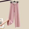 Knitted Suspender Vest Plaid Panel Sunscreen Chiffon Shirt Wide Leg Pants Three-piece Elegant Women Pants Set Summer Outfits