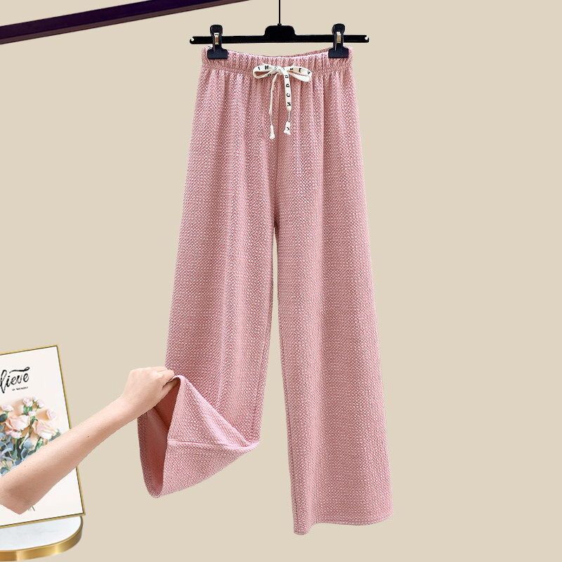 Knitted Suspender Vest Plaid Panel Sunscreen Chiffon Shirt Wide Leg Pants Three-piece Elegant Women Pants Set Summer Outfits