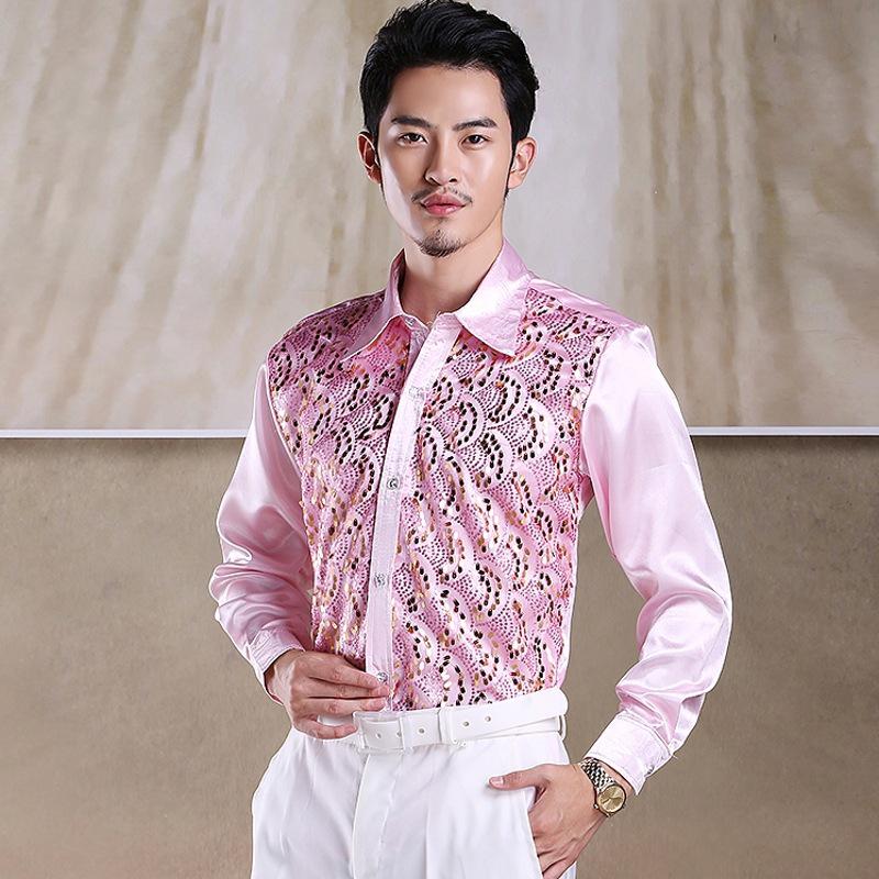 Men's Sequin Chorus Performance Shirt for Middle-Aged & Elderly - Red Stage Costume for Evening Song and Dance