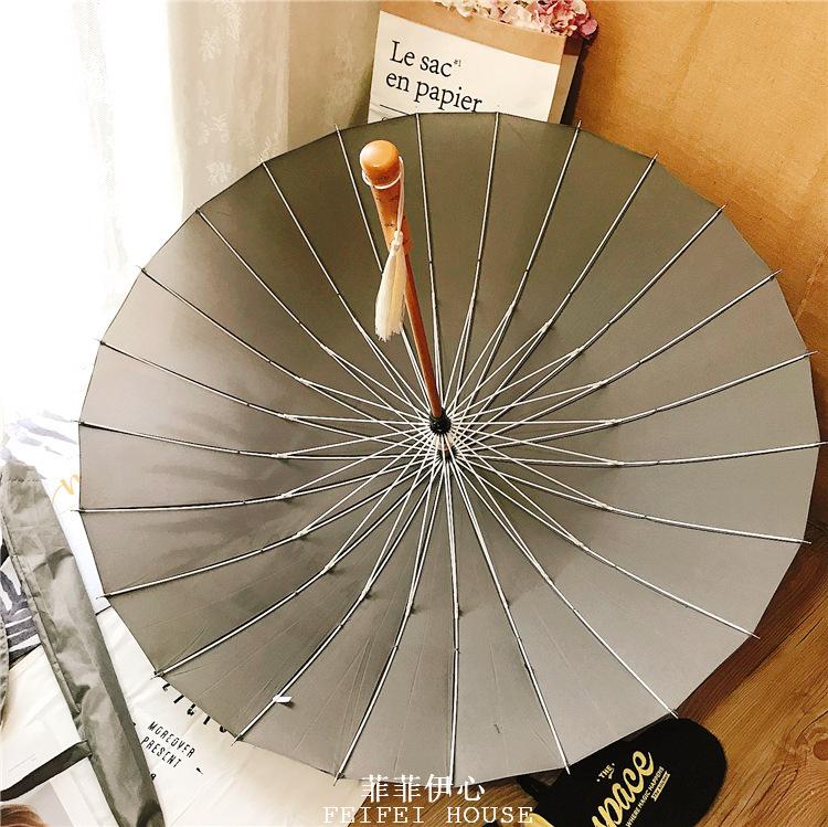 Wood Long Handle Umbrella 24 Ribs Retro Chinese Umbrella Men Women Black Big Parasol Outdoor Sun Protection Umbrellas for Girls