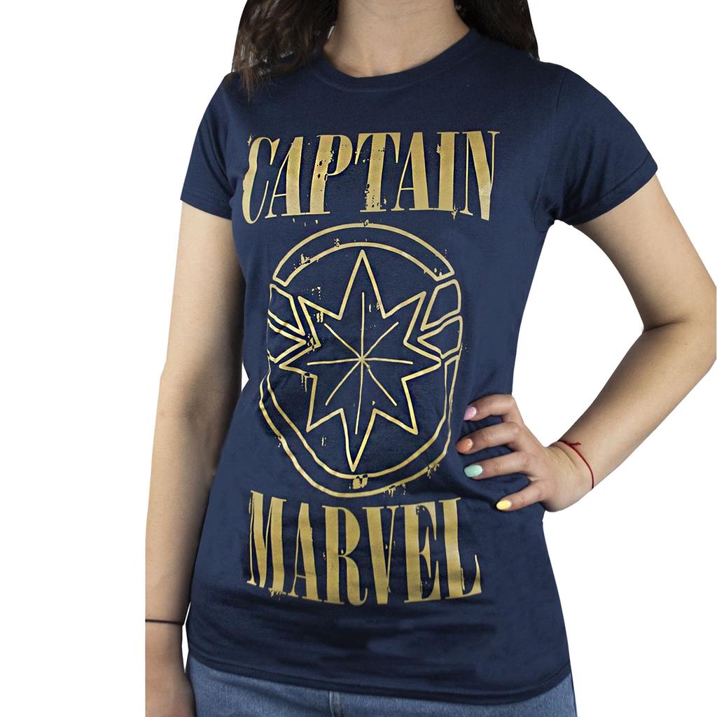 Captain Marvel Damen/Damen T-Shirt mit Aufdruck und Schild