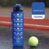 1000ml Wasserbecher Lebensmittelqualität Auslaufsicher Große Kapazität mit Zeitmarkierung Trageband-Design Staubdicht Motivierende Sport-Wasserflasche mit Strohhalm Büro