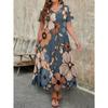 Plus Size Women's Vintage Floral V-Neck Short Sleeve Flowy Midi Dress