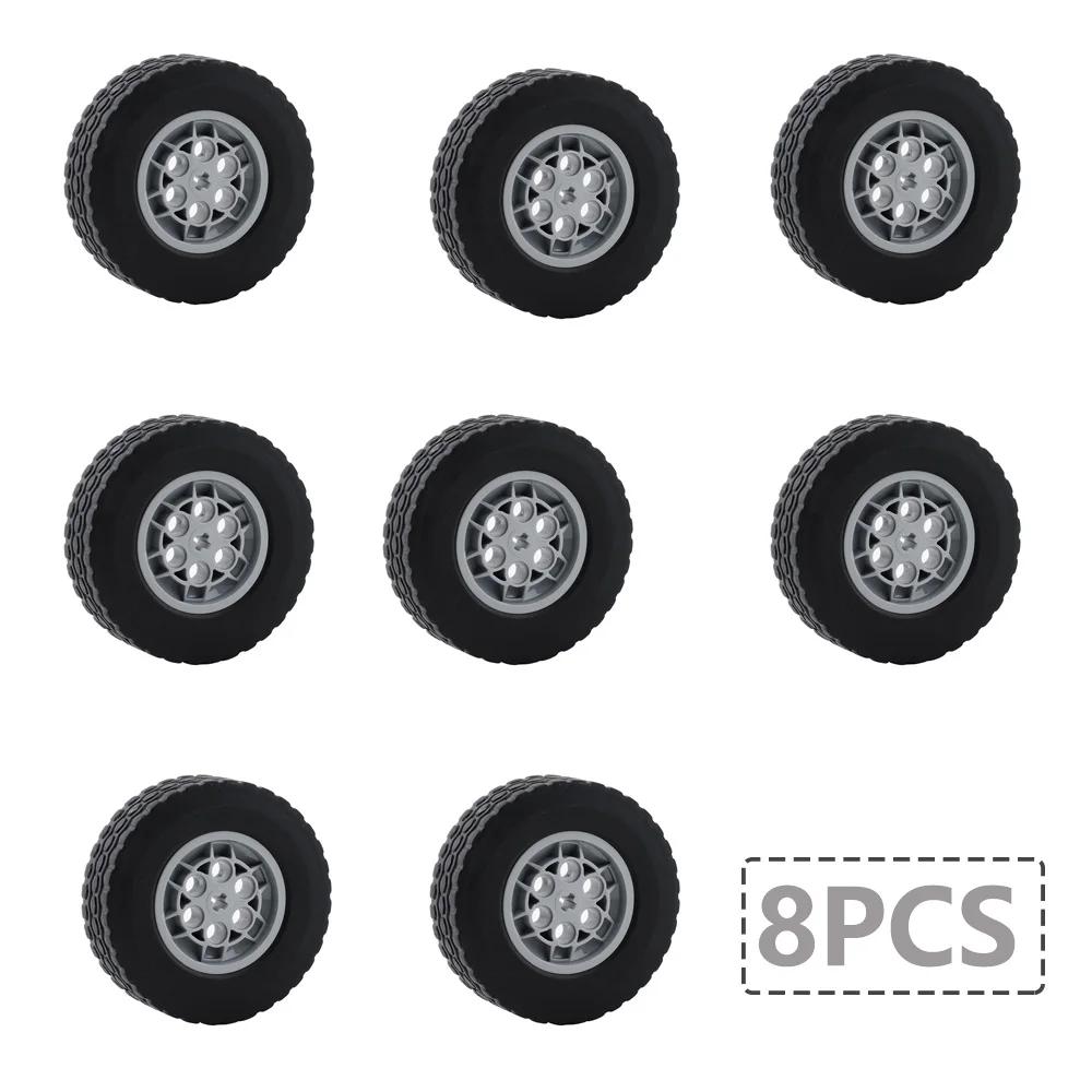 8PCS 62.4*20mm Cars Wheels Moc Building Blocks Parts 32019+86652 Modified Assembled Tires + Hubs Technology Bricks Toy Accessory