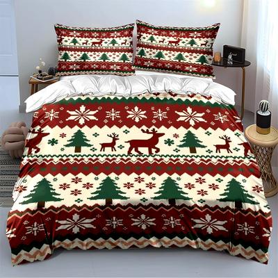 Christmas Deer and Snowflake Duvet Cover Set Bedding Set (1 Duvet Cover, 2 Pillowcases, Duvet Not Included)