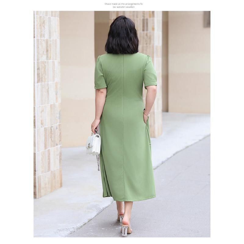Plus Size Women's Summer Square Neck Simple Split Slim Medium Long Dress