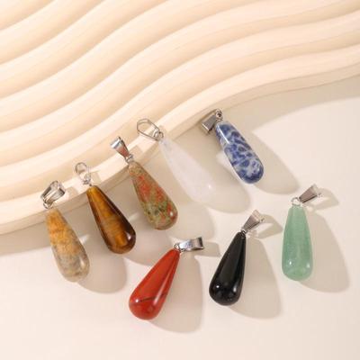 Natürlicher Tropfenförmiger Edelstein Anhänger für DIY Schmuck – Gesprenkelter Kristall Charm Halsketten Zubehör für Frauen